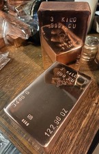 3 Kilo Hand Poured Solid Copper Bullion Bar .999 Pure Fine Copper 3 Kg Ingot 