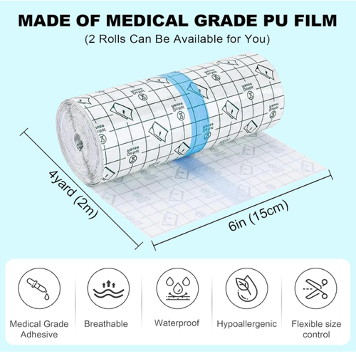 Flatoedu Tattoo Aftercare Waterproof Bandages 6"x2 Yard Second Skin Bandage - Picture 3 of 7