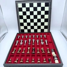Vintage Italfama Marsili Solid Brass Nickel Chess Set Florence Italy