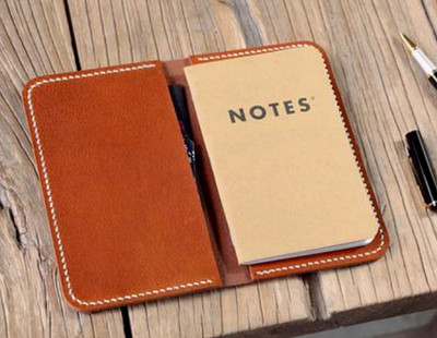 notebook notes book jacket cover wallet card case bag cow leather orange  H744