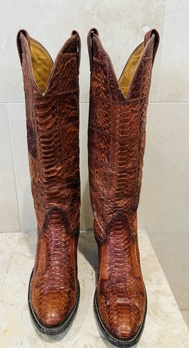 Norcona Brown Python Snakeskin Full Tall Boots Size 7B Patchwork Western Honey - Picture 7 of 17