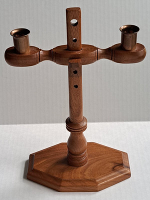 Vintage Cherry Wood Adjustable Candle Holder Brass Cups Colonial Styl Candelabra