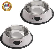 Cat Bowls for Food and Water,2Pcs Non-Slip Stainless Steel 8 Oz Pet Bowl with R