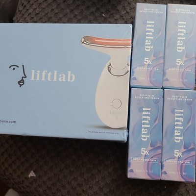 liftlab Facial Massager with Revitalize Sculpting Serum Set White Blue