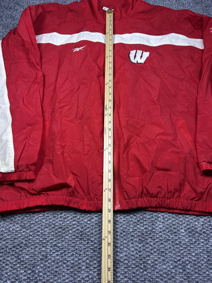 Wisconsin Badgers Jacket Mens 2XL Red White NCAA Football Reebok Full Zip - Image 3 of 4