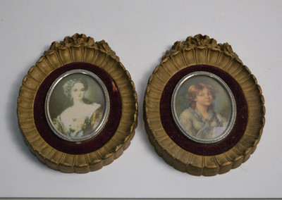 2 Vintage Cameo Creation Framed Art Prints Innocence & Lady Dower Jean Batiste