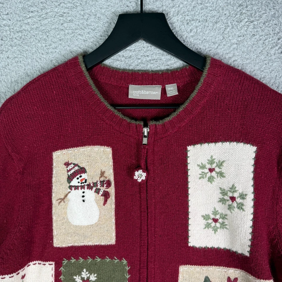 Suéter de Navidad Vintage Años 90 Para Mujer XL Muñeco de Nieve Papá Noel Estampado Completo Cárdigan Foto 2 de 4