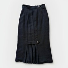 VTG Gorgeous Lasserre Paris Black Wool Pencil Skirt Pleated Buttons Size 38