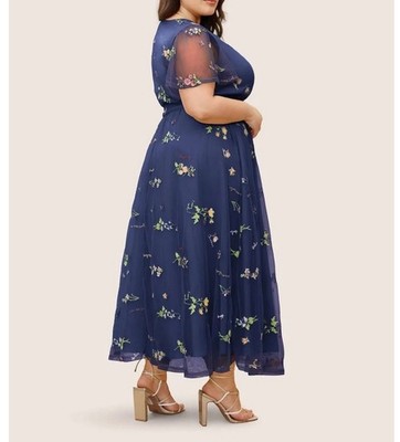 1X 14 16 Plus Size blue BloomChic Maxi Dress Floral Embroidered Pocket  Formal | eBay