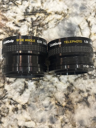 Vintage CAMquip Wide Angle 0.5x Lens Telephoto 1.5x Lens& Case Japan  camera acc