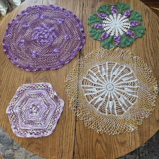 Beautiful Vintage Hand crocheted colorful doiles lot of 4