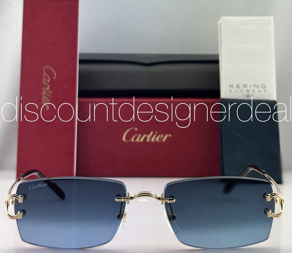 Cartier Rimless Square Sunglasses Gold Blue Gradient Lens 56mm CT0550S ...