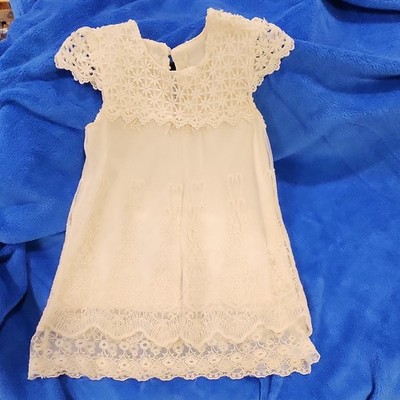 Ivory Lace Girls 12-18M Cap Sleeve A-Line Long Dress Round Neck Button