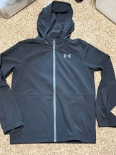 New Boys Size Large Under Armour Black Rival Woven Jacket Lightweight Hooded EUC