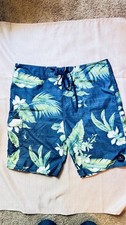 O'Neill Men's Board Shorts 34 Blue Green White Floral Hawaiian Print Drawstring
