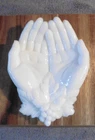 Vintage WestMoreland White Milk Glass Open Hands/Praying Hands Trinket Dish