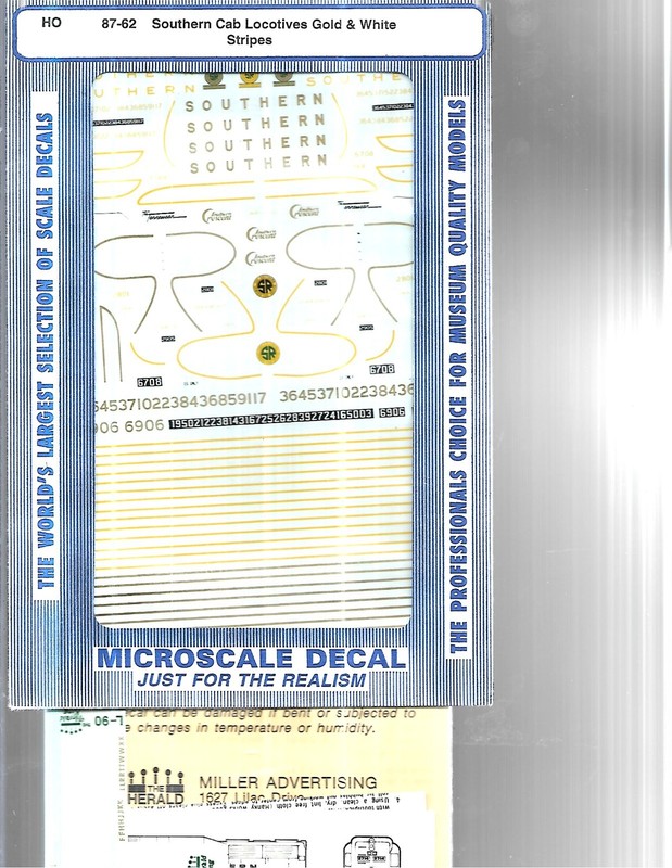 HO DECAL MICROSCALE 87-62 SOUTHERN RAILWAY CAB LOCOMOTIVES + SWITCHER STRIPS