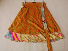 Women's Vintage Sari Magic Wrap Mini Skirt Moulticolor Hippie Double Layer Skirt