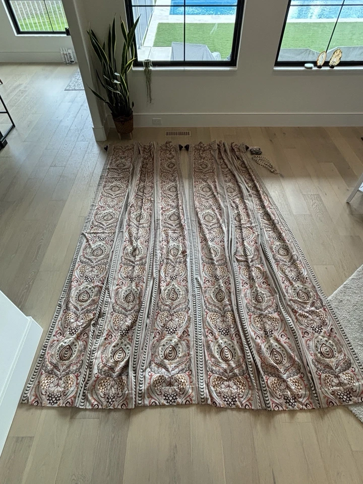 Pair Custom 10ft Drapery Panels Linen Color With Embroidered Pattern, 70” W - Image 3 of 4