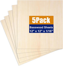 5Pack Balsa Wood Sheets Basswood Craft Plywood 12"X12"X1/16