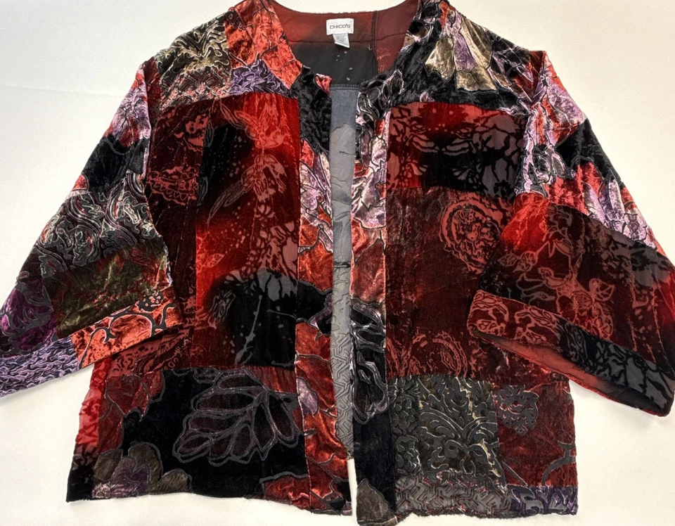 Kimono De Colección Chicos Mezcla Seda Terciopelo Burnout Frente Abierto Talla 3 (XL/16) Patchwork Foto 2 de 4