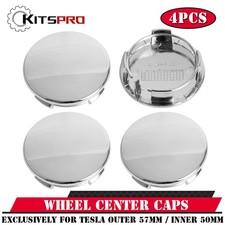 Kitspro 4pc 2.25inch Wheel Center Caps For Tesla Outer 57mm Inner 50mm Chrome