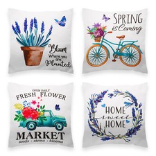 Pillow Covers Spring Farmhouse Flowers Bloom Waterproof 18 x 18 In, Set of 4