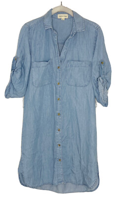 Cloth Stone Light Wash Button Front Chambray Dress Womens