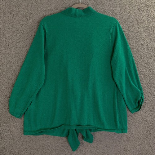 Chicos Cardigan Sweater Womens 2 US L Green Ruffle Trim Open Front Lightweight - Picture 2 of 10