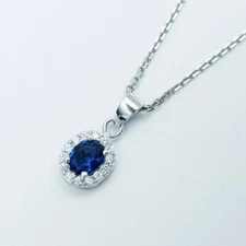 2 Ct Oval Cut Sapphire And Diamond Pendant Free Chain 14K White Gold Over