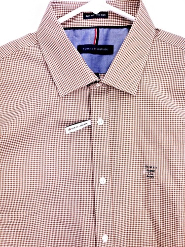 NUEVO CON ETIQUETAS Camisa Tommy Hilfiger Para Hombre Talla XL Manga Larga Botón Marrón/Blanco Mini Cuadros - Imagen 3 de 8