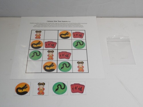 Chinese New Year Sudoku Primary Level 7 Game Activity Set Laminated Brand New! - Picture 5 of 8