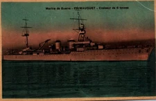 Postcard French Navy Cruiser Primauguet Battleship  War Time Art Tinted