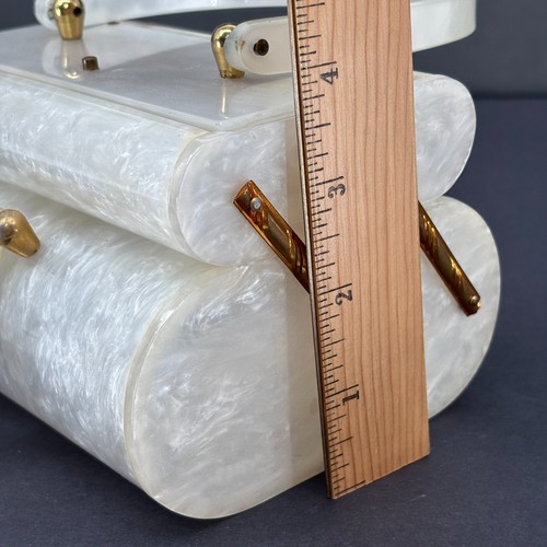 Vintage Wilardy Lucite White Pearlized Double Decker Step Purse Two Tier Box MCM - Picture 10 of 18