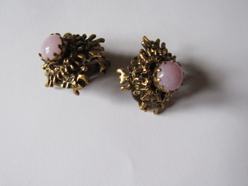 Ancienne paire Boucle d'oreilles clips Earrings - ornée d'une perle quartz rose - Picture 4 of 8