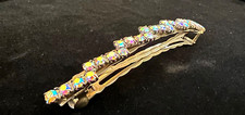 vintage metal hair BARETTE clip rhinestones 4''