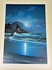Moonlight Serenade A/P Lithograph Oregon Coast Waves Sky Signed  Gary Fenske