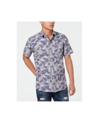 NWT American Rag Men's Leaf Print Shirt Gray With Blue Tropical Size M $40 5B167