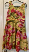 Eliza J Size 10 Green Pink Faux Wrap Sleeveless Dress Silk Blend