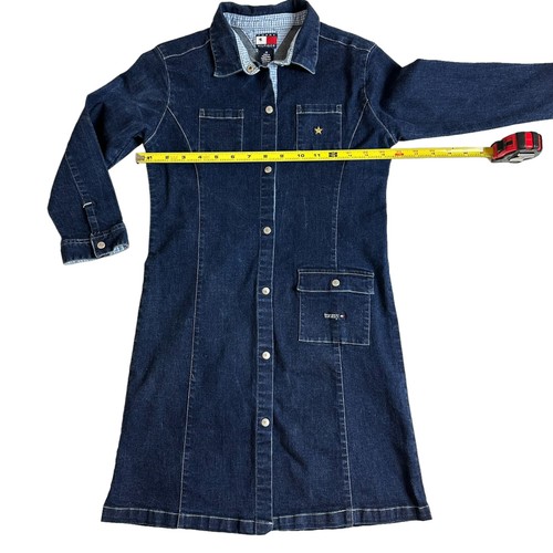 Tommy Hilfiger Denim Dress Girls Youth Size 14 Blue Stretch Snap Buttons Pockets - Picture 10 of 10