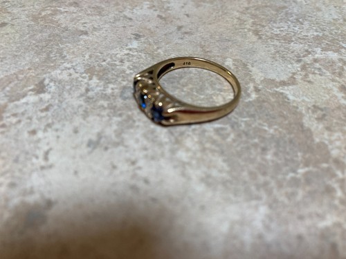 10 ct Gold C. Sapphire and Diamond Ring. Size P. MHJ - Picture 7 of 7