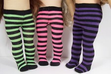 3 Tights Lot Green Pink Purple Stripes Doll Clothes For 18  American Girl Debs 