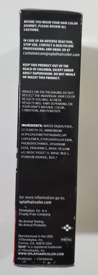 Splat 1 LAVADO Tinte Temporal para el Cabello Color ROJO POP, 1.5OZ Ea, PAQUETE DE 2 Foto 4 de 4