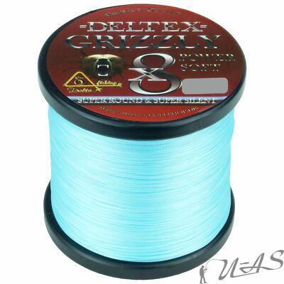 DELTEX GRIZZLY Leucht Blau 0.18mm 21,30kg 1000M 8 fach Geflochtene Schnur Kva