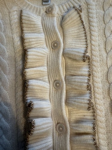 Crewcuts Girls Cashmere Cardigan Sweater With Ruffle & Cable Knit Design - Picture 4 of 5
