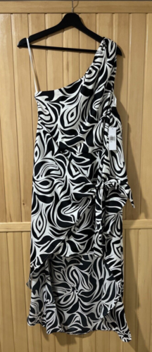 Donna Morgan Women’s One shoulder Faux Wrap Charmeuse With Tie Waist Size 12