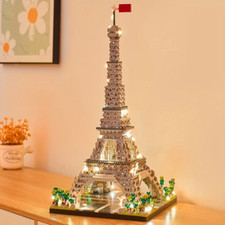 Eiffel Tower Model Kit, with LED lights. Building bricks, gift for teens.