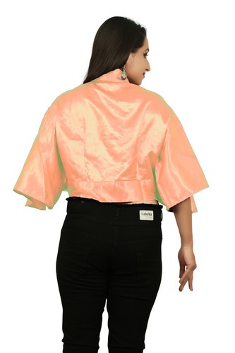 Collared Top Satin Elegant Button Knot Crop Top Flared Sleeve Top Plus Size S116 - Picture 116 of 291