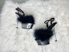 PLEASER Black Fur Stripper Shoes Exotic Dancer High heel STILETTOS Women  s 10