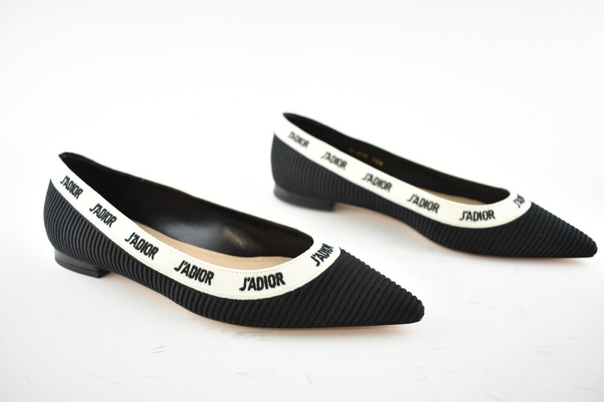 バレエシューズ Bavarese Dior Ballet Noir et Blanc Dior J'adior Black White Ribbon Logo Embroidered Ballet